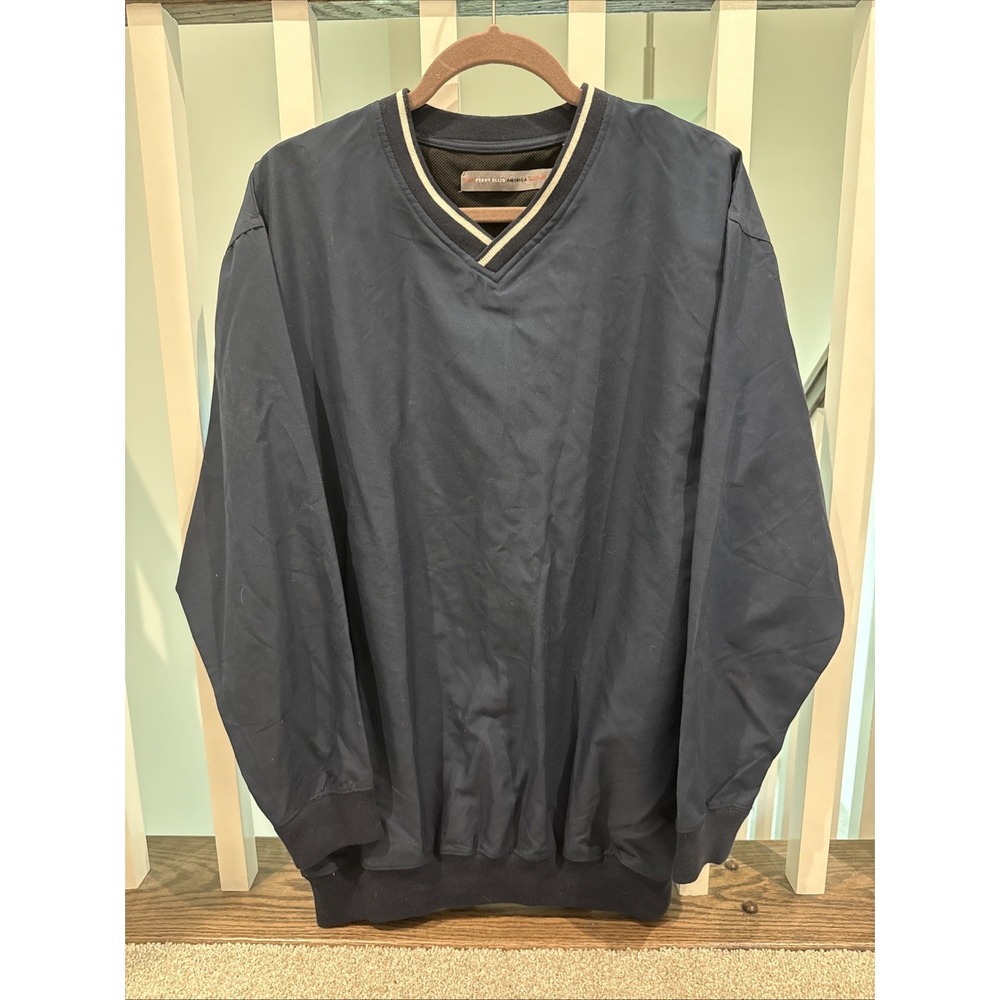 PERRY ELLIS AMERICA ACTIVE Mens Medium Navy Pullover V-Neck Cardigan Comfort